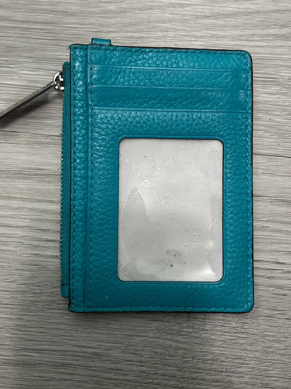 Michael Kors Teal Pebbled Leather Zip Card Holder